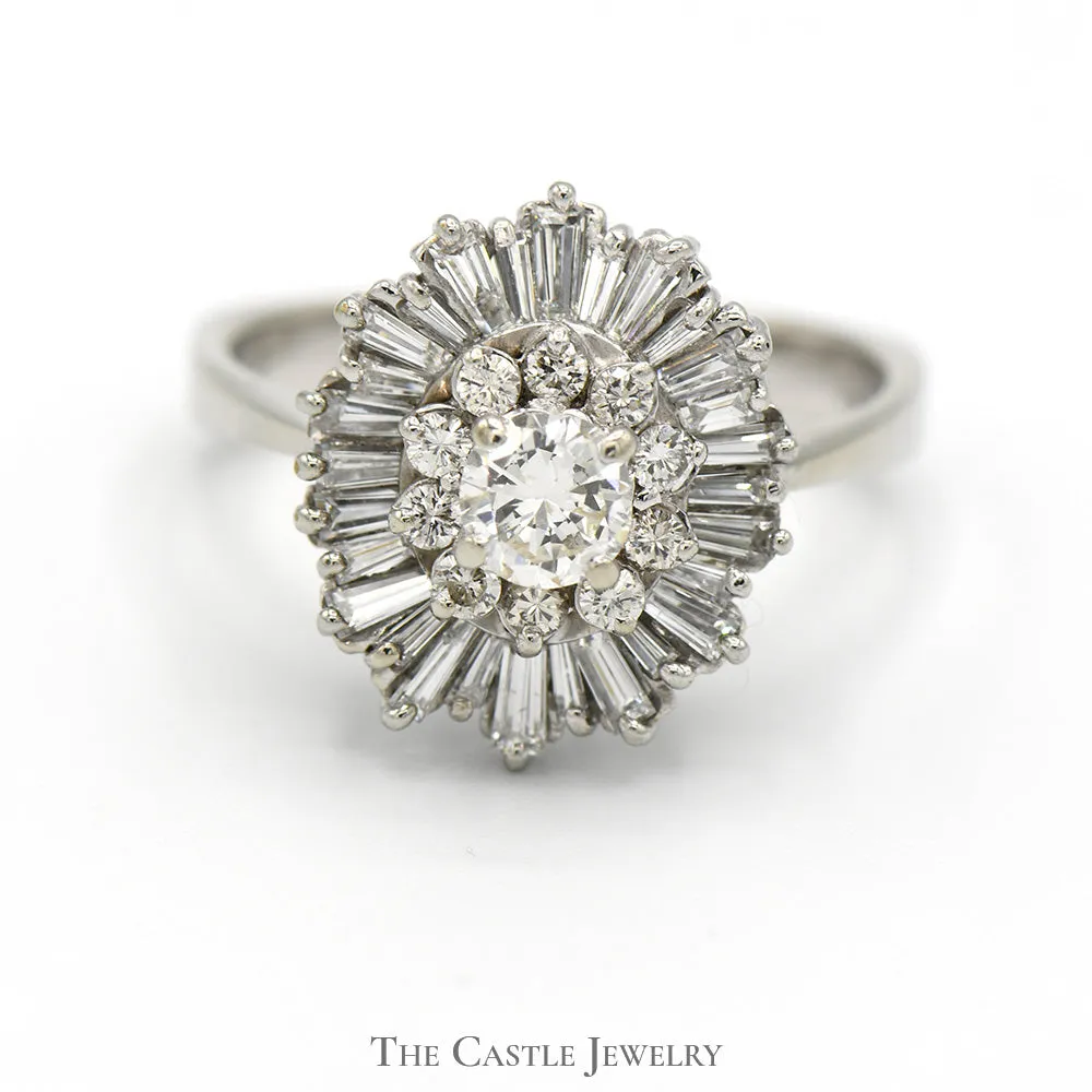 1.25cttw Round & Baguette Diamond Cluster Ring in 14k White Gold