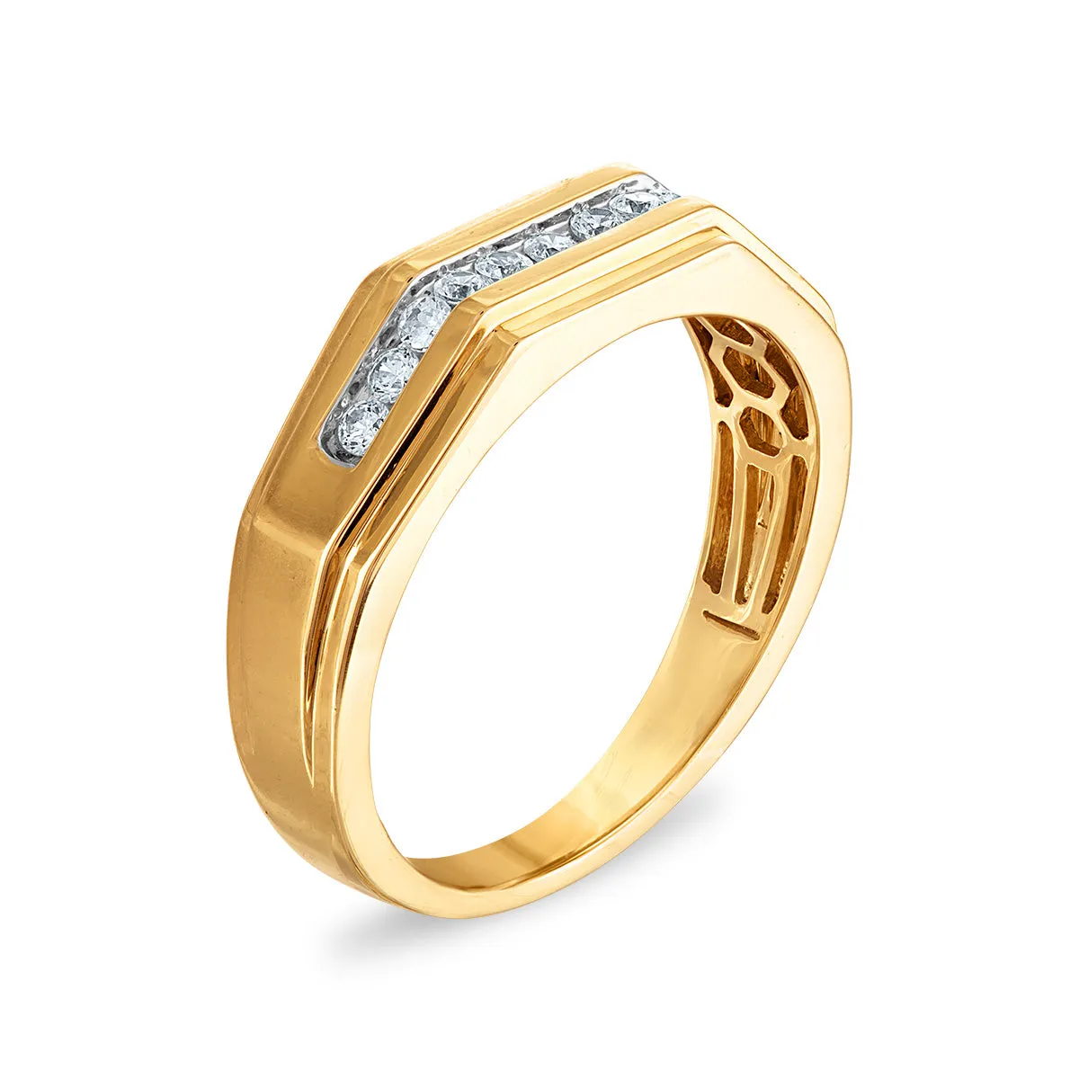 1/4 CTW Diamond Wedding Geometric Channel Set Ring in 10KT Yellow Gold