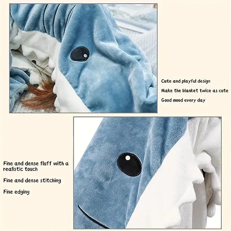 1pc New Shark Blanket For Adult and children  Wearable Winter Warm Blanket Hooded Playsuit Onesie Funny Sleeping Bag For Slumber Party - Snuggle Sharkle.