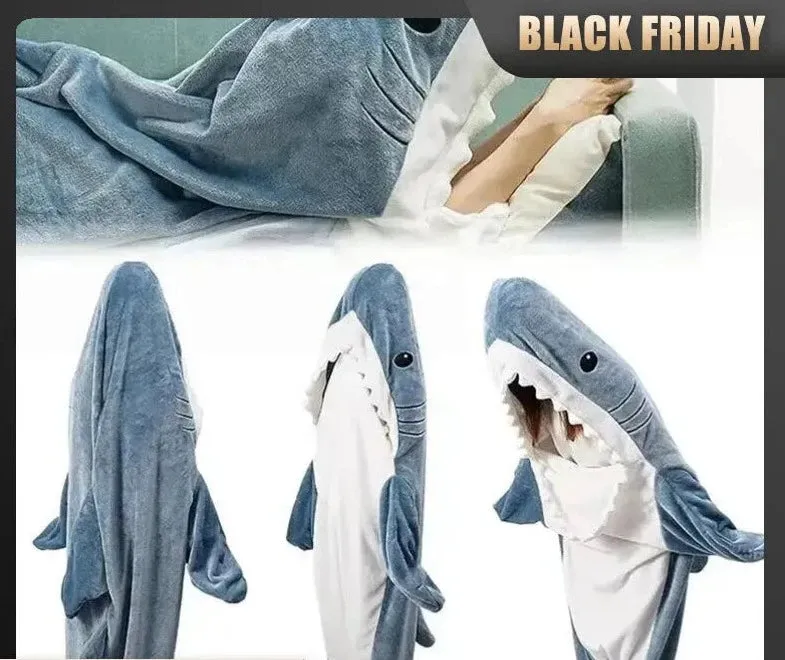 1pc New Shark Blanket For Adult and children  Wearable Winter Warm Blanket Hooded Playsuit Onesie Funny Sleeping Bag For Slumber Party - Snuggle Sharkle.