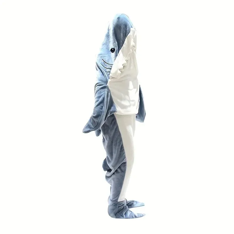 1pc New Shark Blanket For Adult and children  Wearable Winter Warm Blanket Hooded Playsuit Onesie Funny Sleeping Bag For Slumber Party - Snuggle Sharkle.