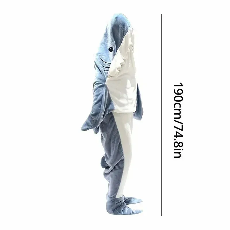 1pc New Shark Blanket For Adult and children  Wearable Winter Warm Blanket Hooded Playsuit Onesie Funny Sleeping Bag For Slumber Party - Snuggle Sharkle.