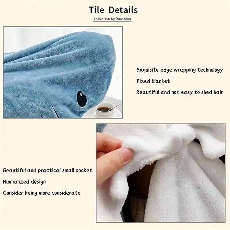 1pc New Shark Blanket For Adult and children  Wearable Winter Warm Blanket Hooded Playsuit Onesie Funny Sleeping Bag For Slumber Party - Snuggle Sharkle.