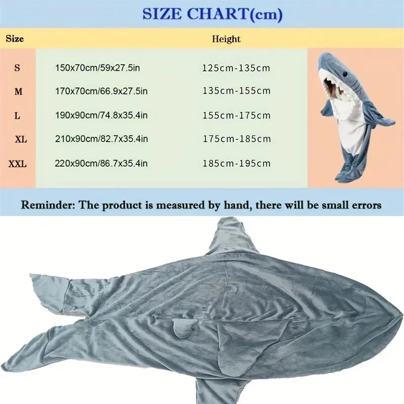 1pc New Shark Blanket For Adult and children  Wearable Winter Warm Blanket Hooded Playsuit Onesie Funny Sleeping Bag For Slumber Party - Snuggle Sharkle.