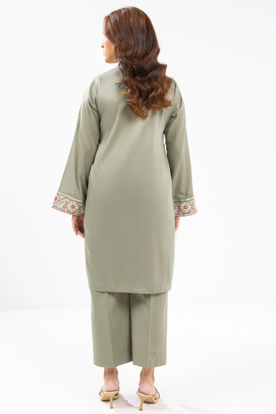 2 Piece Embroidered Self Jacquard Suit With Cambric Trouser