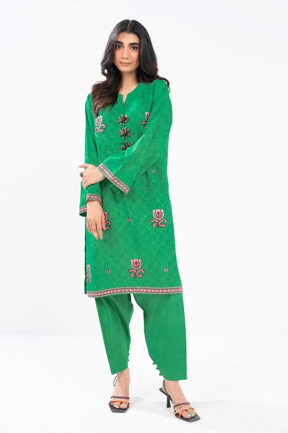 2 Piece Embroidered Self Jacquard Suit With Cambric Trouser