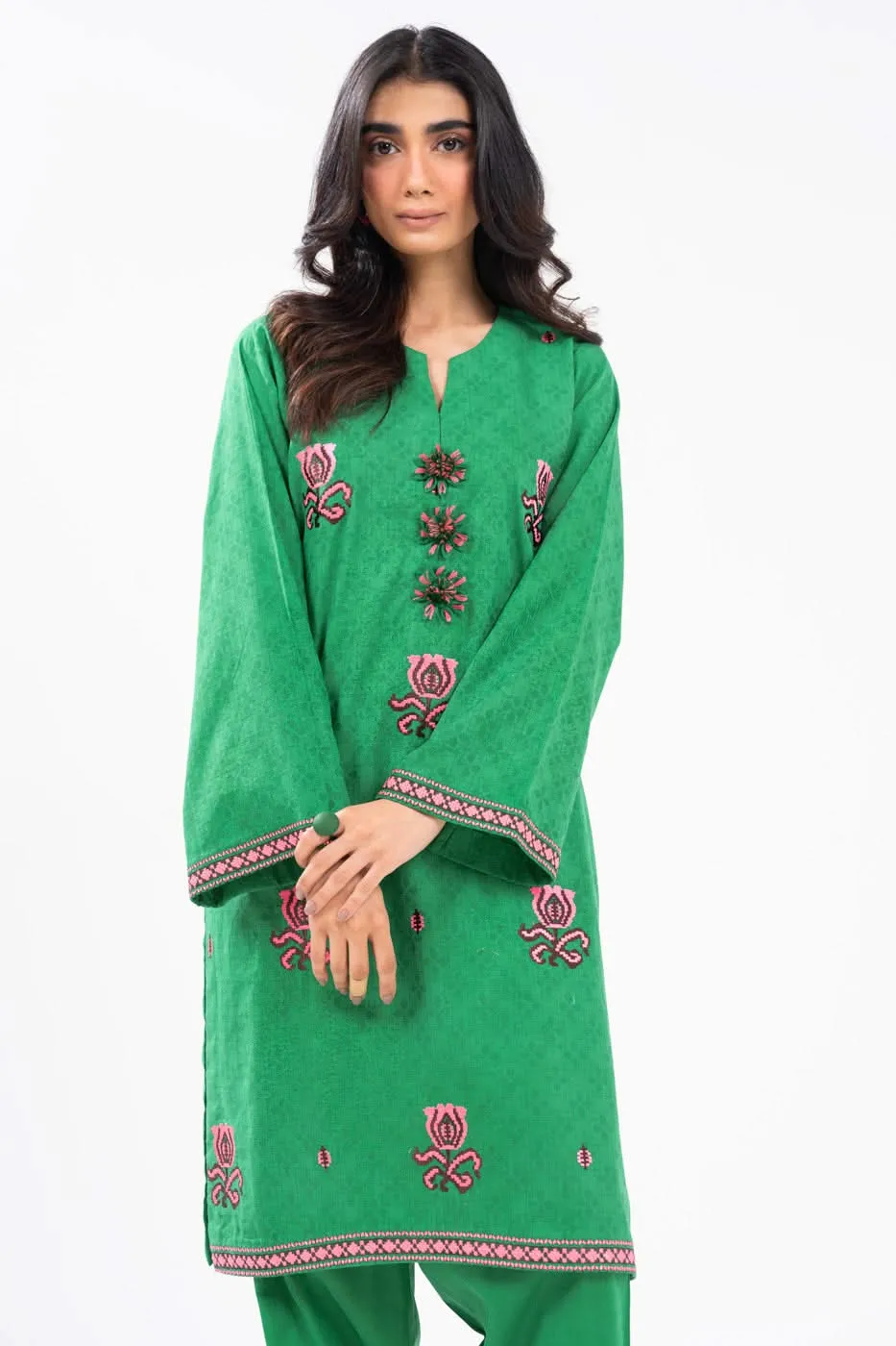 2 Piece Embroidered Self Jacquard Suit With Cambric Trouser