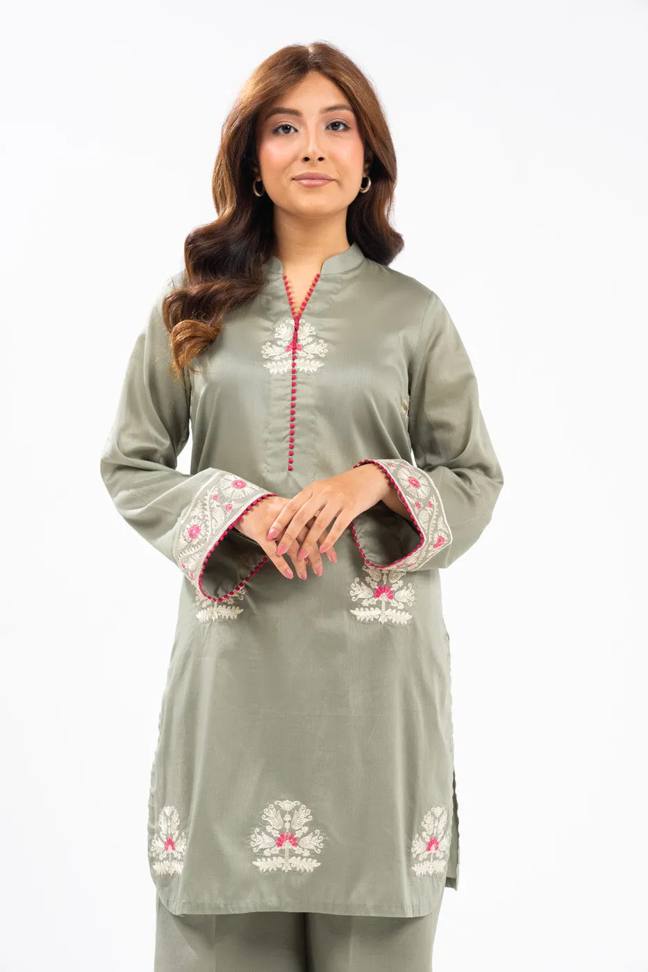 2 Piece Embroidered Self Jacquard Suit With Cambric Trouser