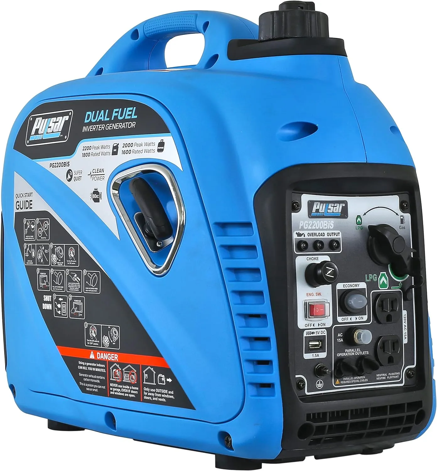 200W Portable Dual Fuel Inverter Generator with USB & Parallel Capability, CARB Compliant