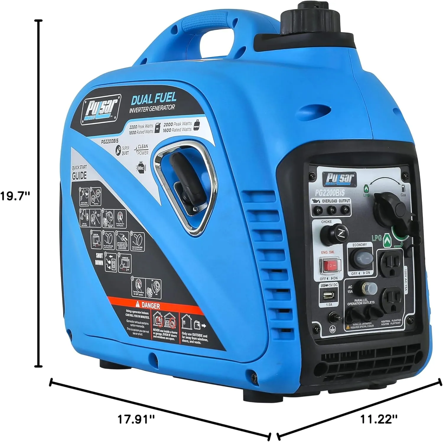 200W Portable Dual Fuel Inverter Generator with USB & Parallel Capability, CARB Compliant