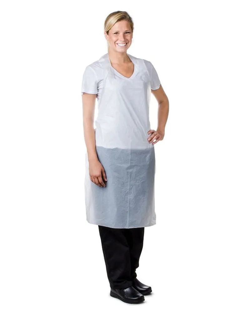 (500 & 1000/Case) White Disposable 1mil & 2mil Poly Plastic Food Service Aprons