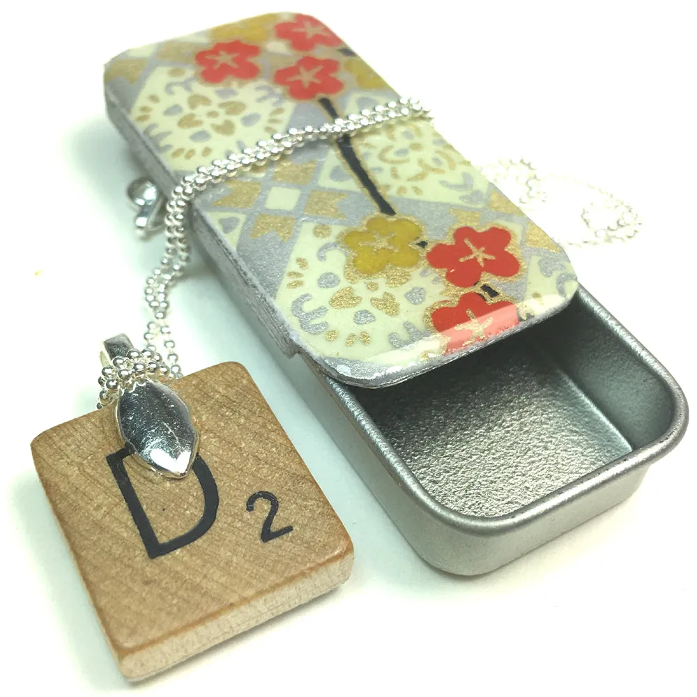 A Scrabble Tile Pendant and Teeny Tiny Tin Kim Silk