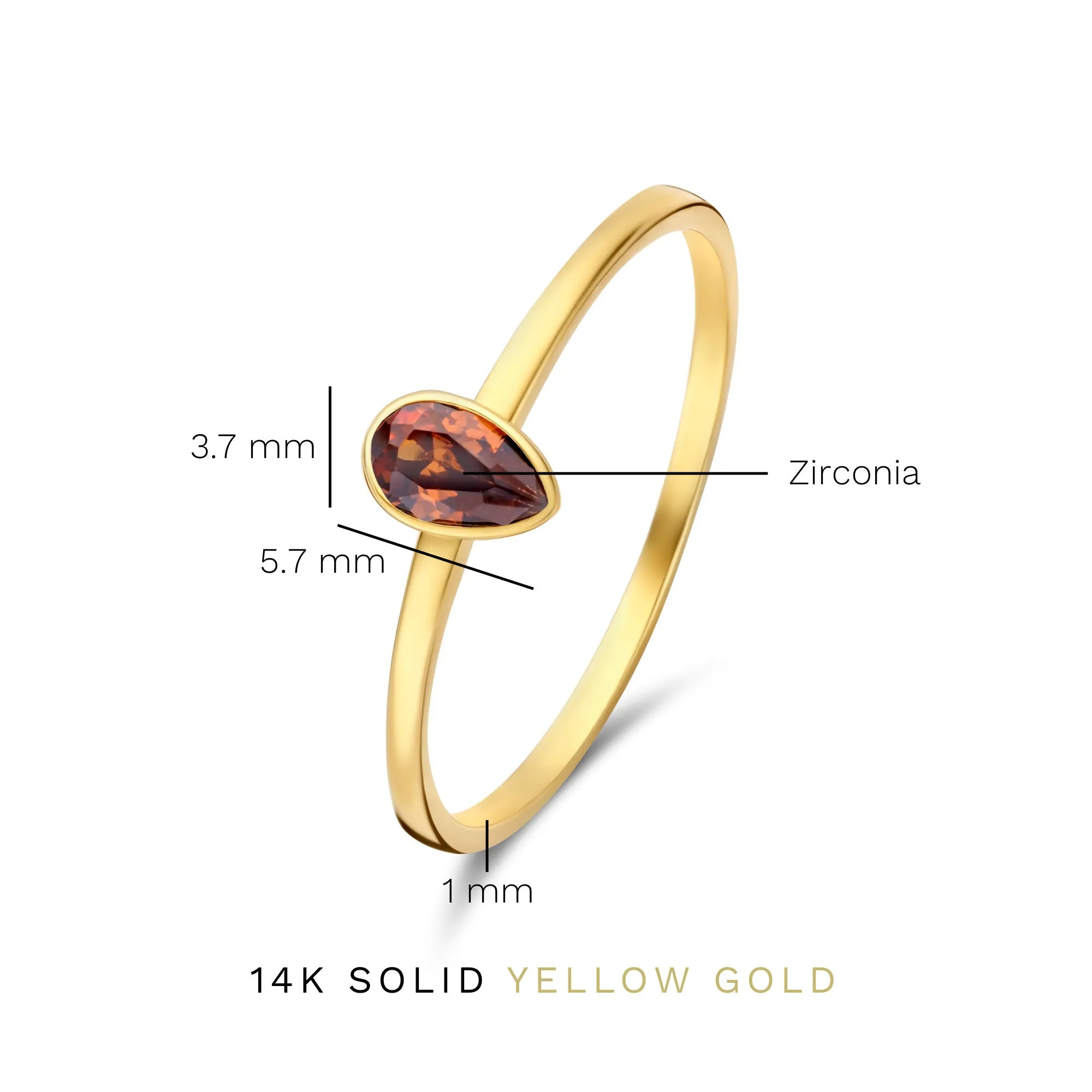 Baguette Brune 14 karat gold ring with brown zirconia