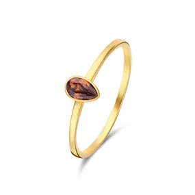 Baguette Brune 14 karat gold ring with brown zirconia