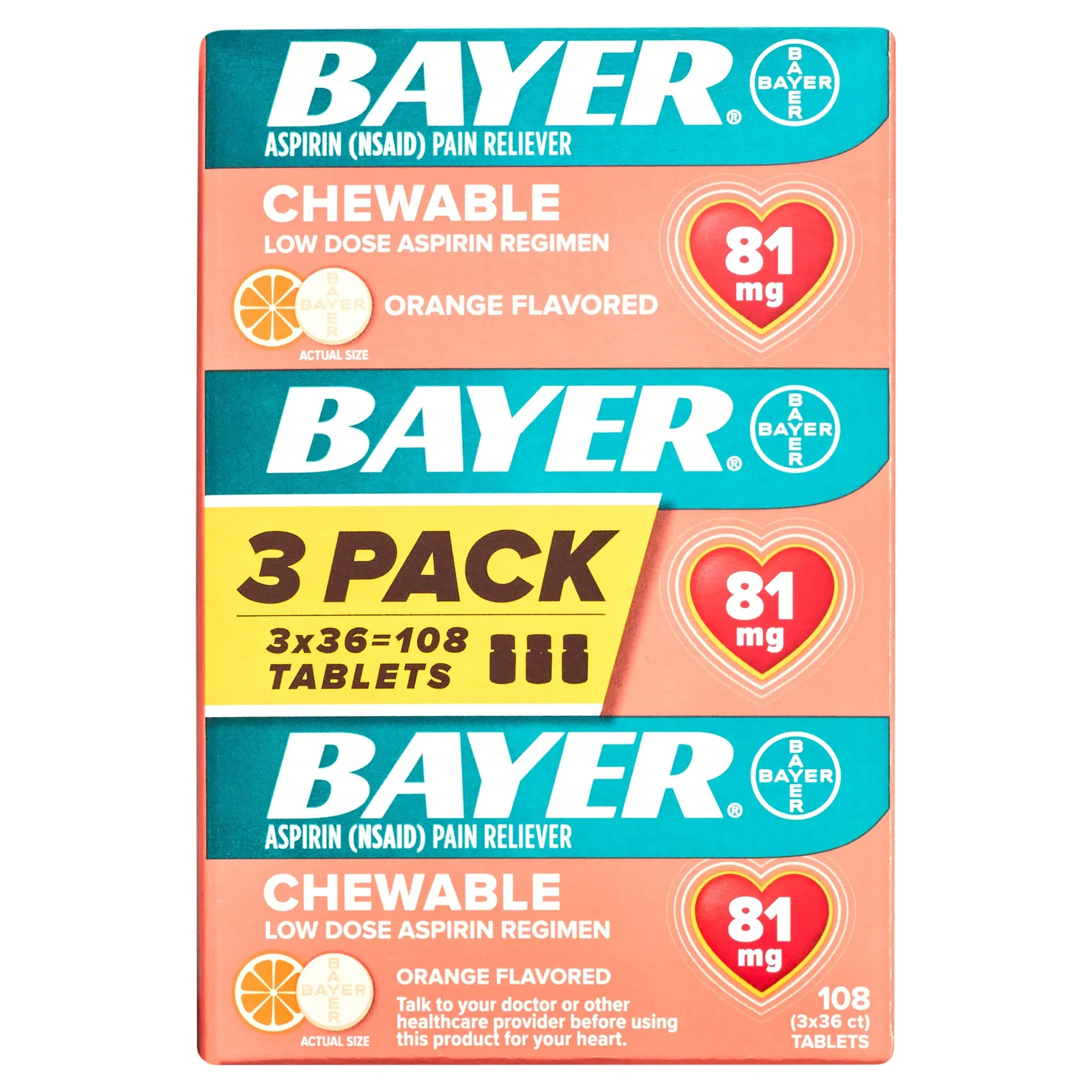 Bayer Aspirin Pain Reliever Low Dose 81mg Chewable Tablets