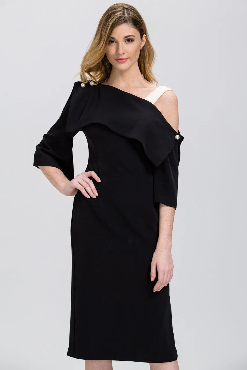 Black Asymmetric Pearl Pin Midi Dress