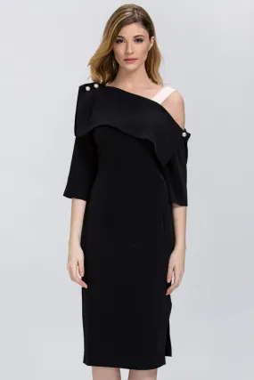 Black Asymmetric Pearl Pin Midi Dress