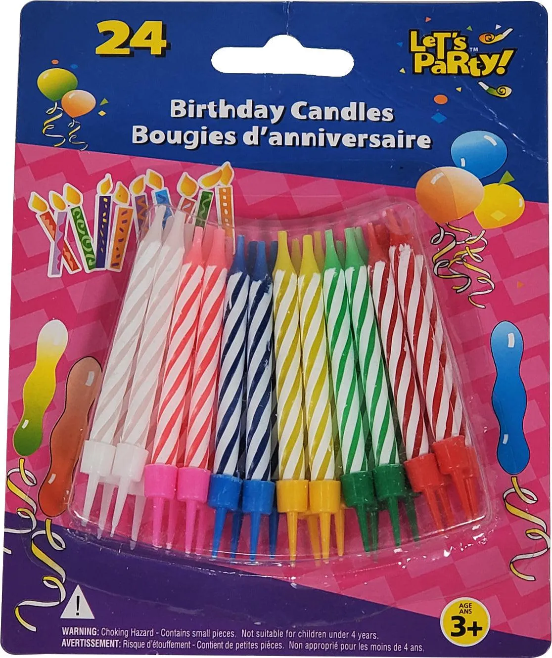 Cake Candle - 2.25" Assorted Colours (24 pk) - 45049