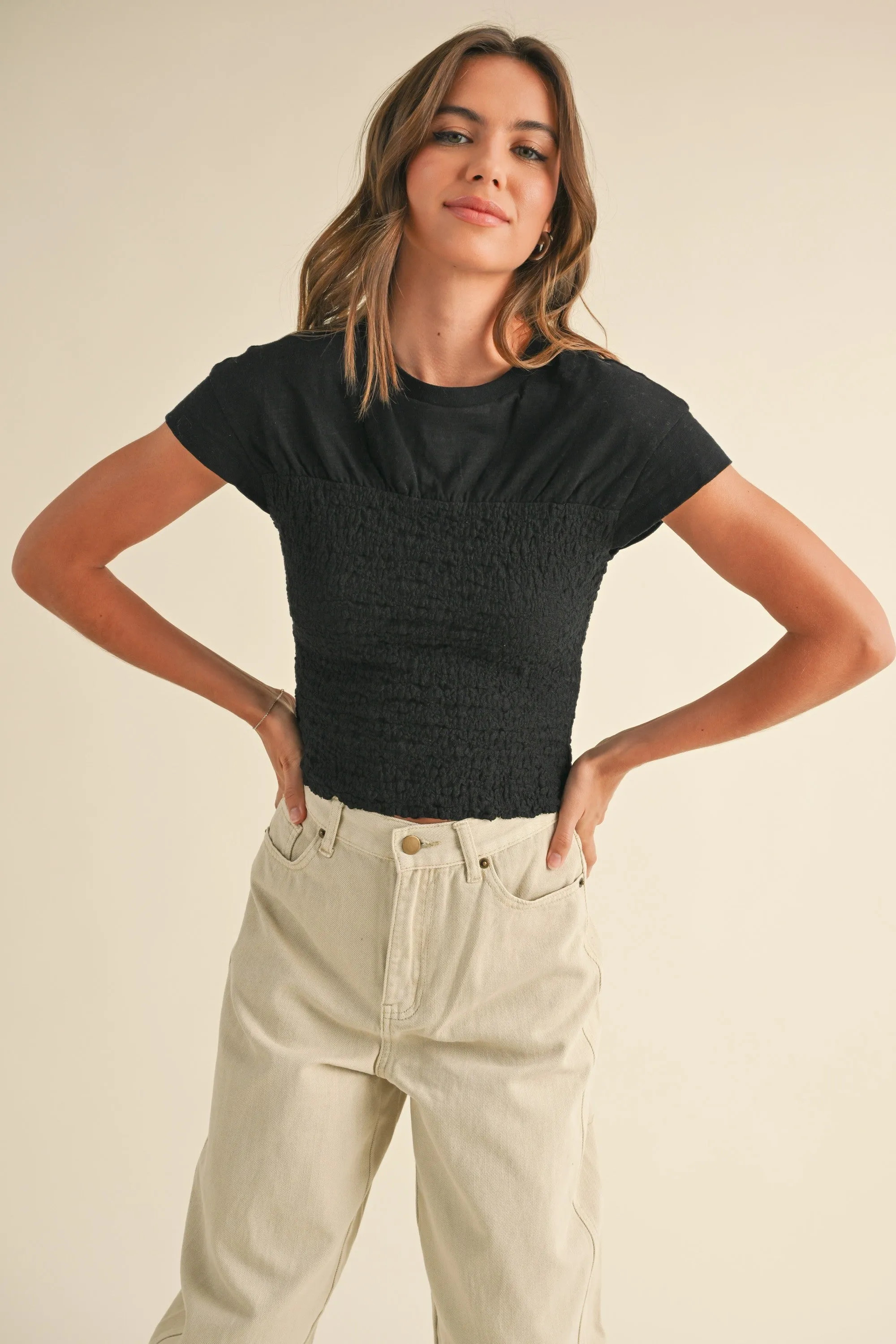 Cassie Crinkled Fabric Body Detail Top