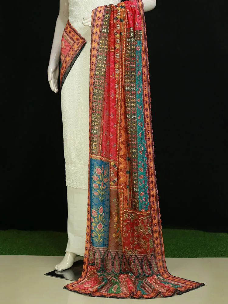 Churidar Material - Georgette with Cream Embroidery & Pakistan Print - ₹891