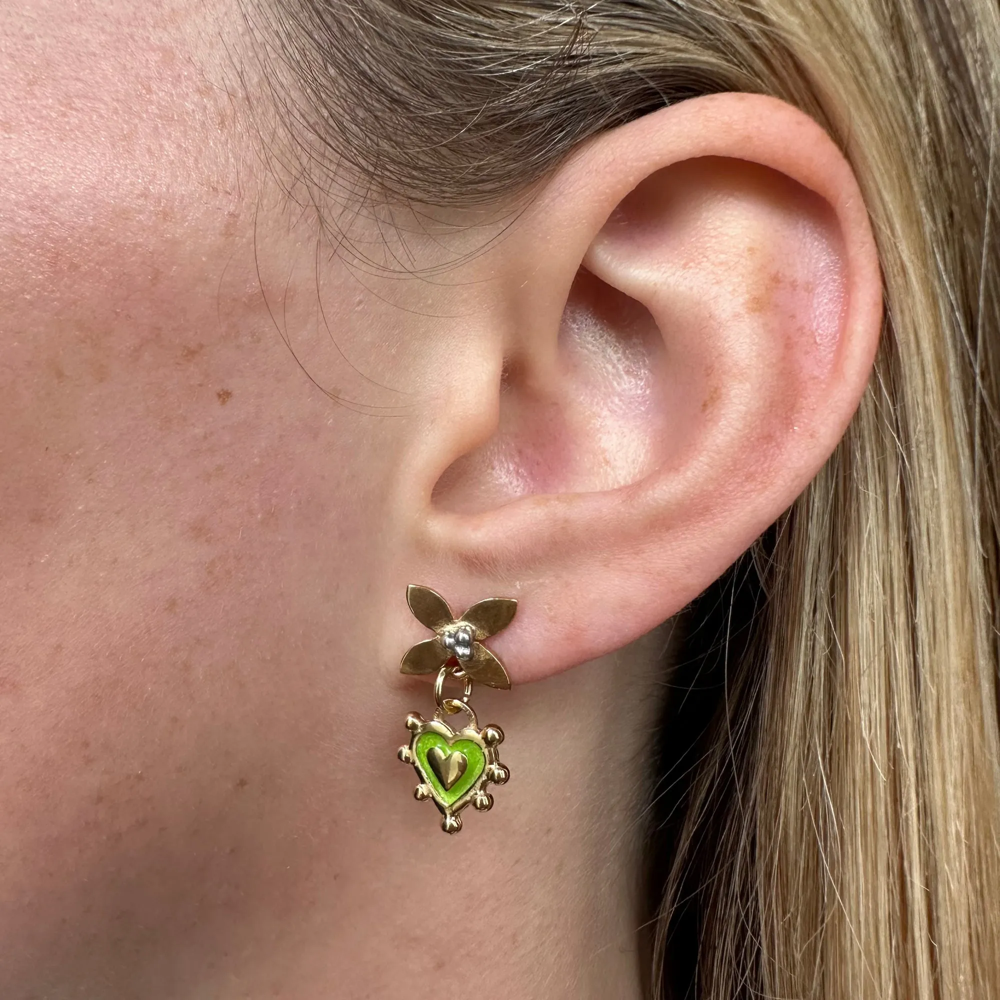 Citrus Green Sacred Heart Mini Floris Earrings