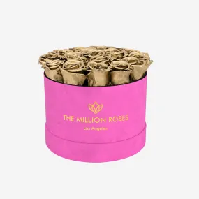 Classic Hot Pink Suede Box | Gold Roses