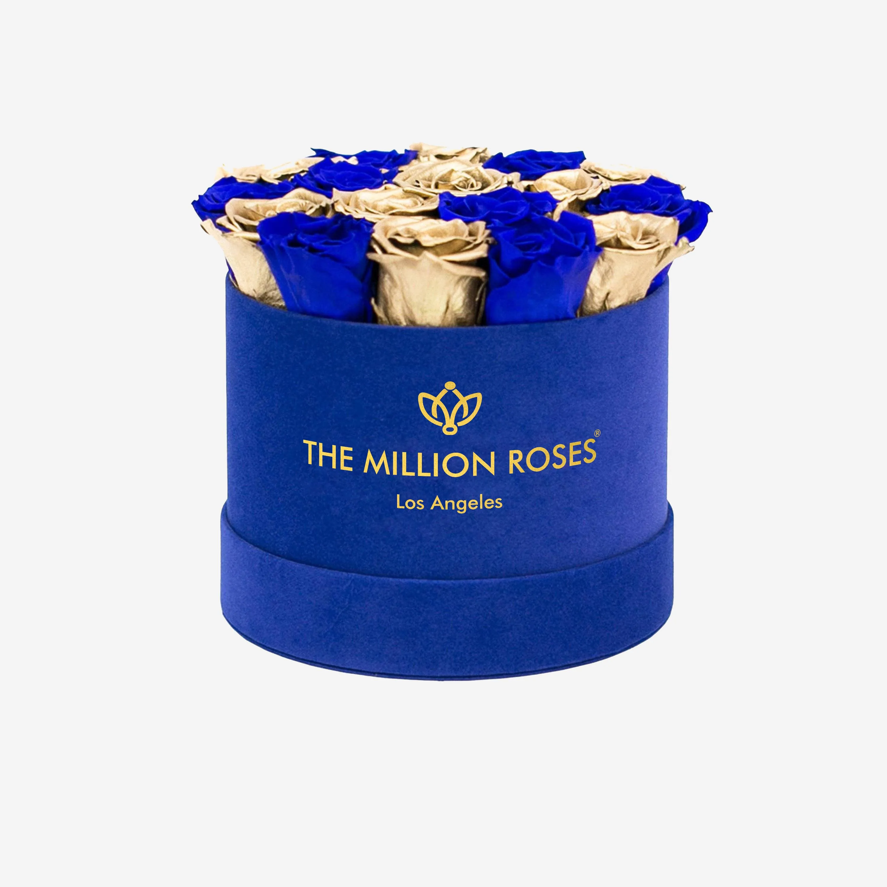 Classic Royal Blue Suede Box | Royal Blue & Gold Roses