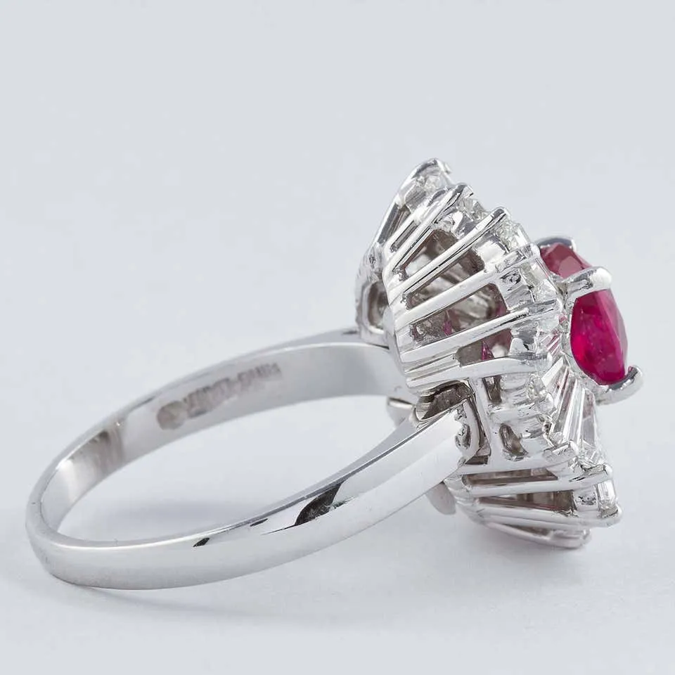 Cushion Cut Ruby Diamond Ballerina Ring 1.86 Carat