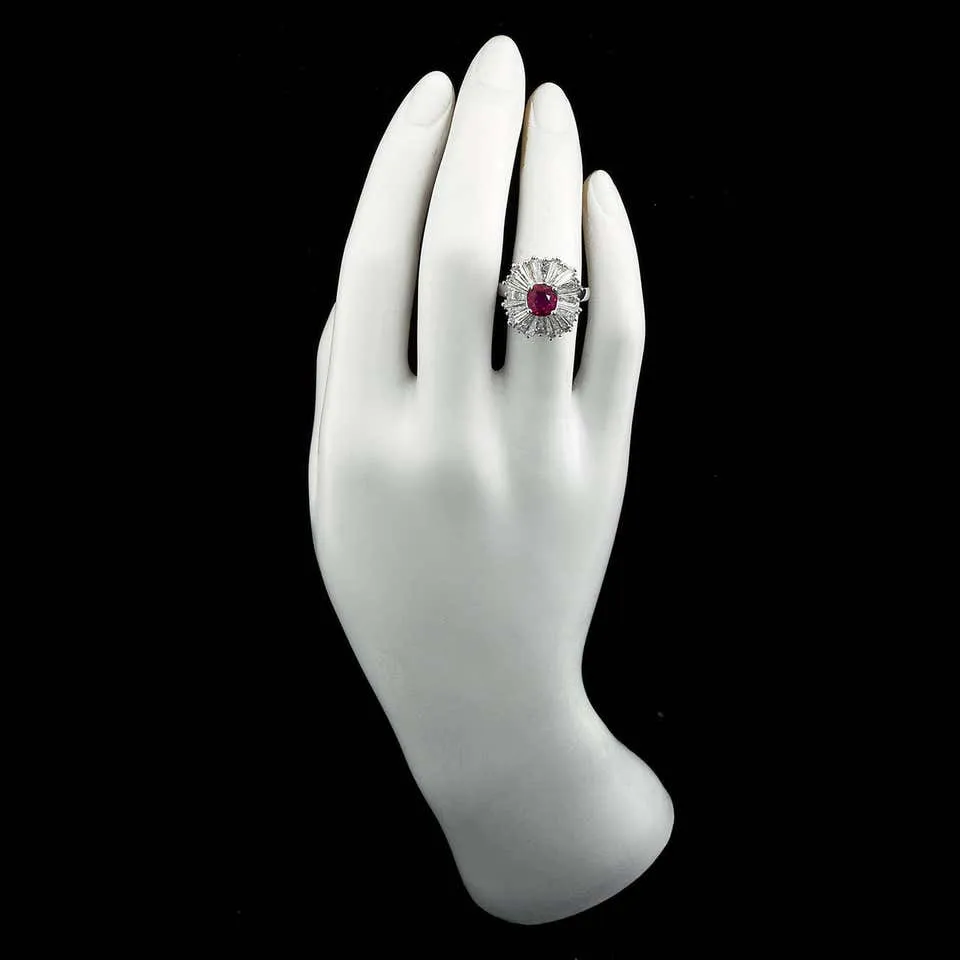 Cushion Cut Ruby Diamond Ballerina Ring 1.86 Carat