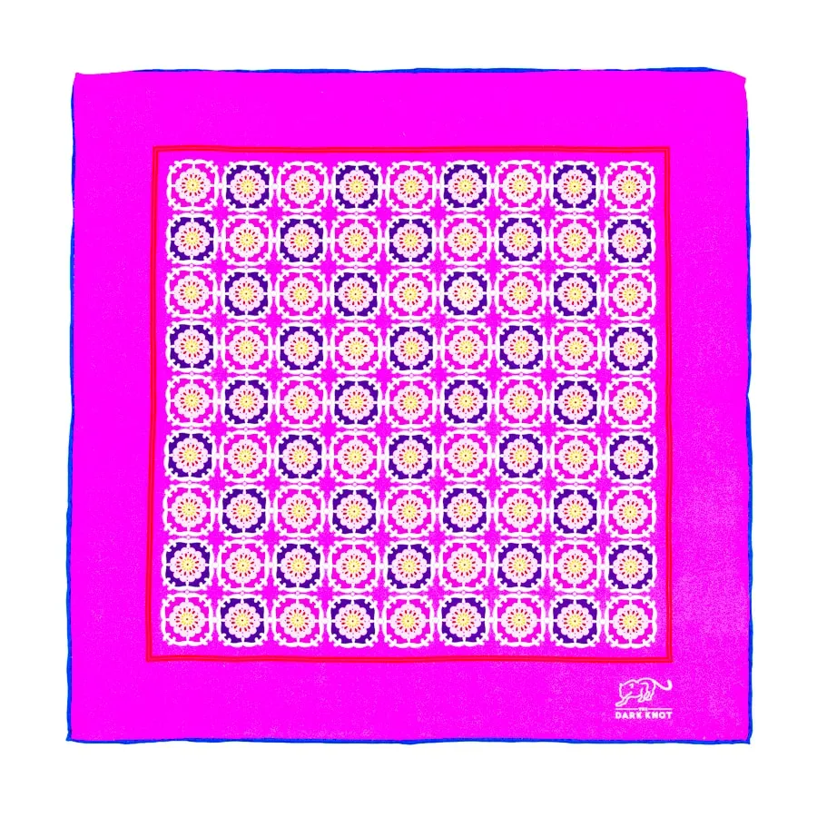 Durham Abstract Silk Pocket Square, Pink / Purple