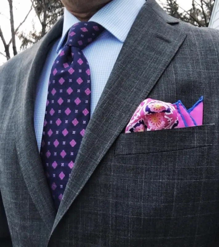 Durham Abstract Silk Pocket Square, Pink / Purple