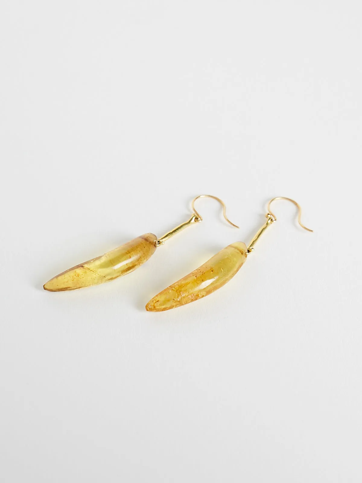 Earrings in 18k Yellow Gold with Hand Cut Amber Horn