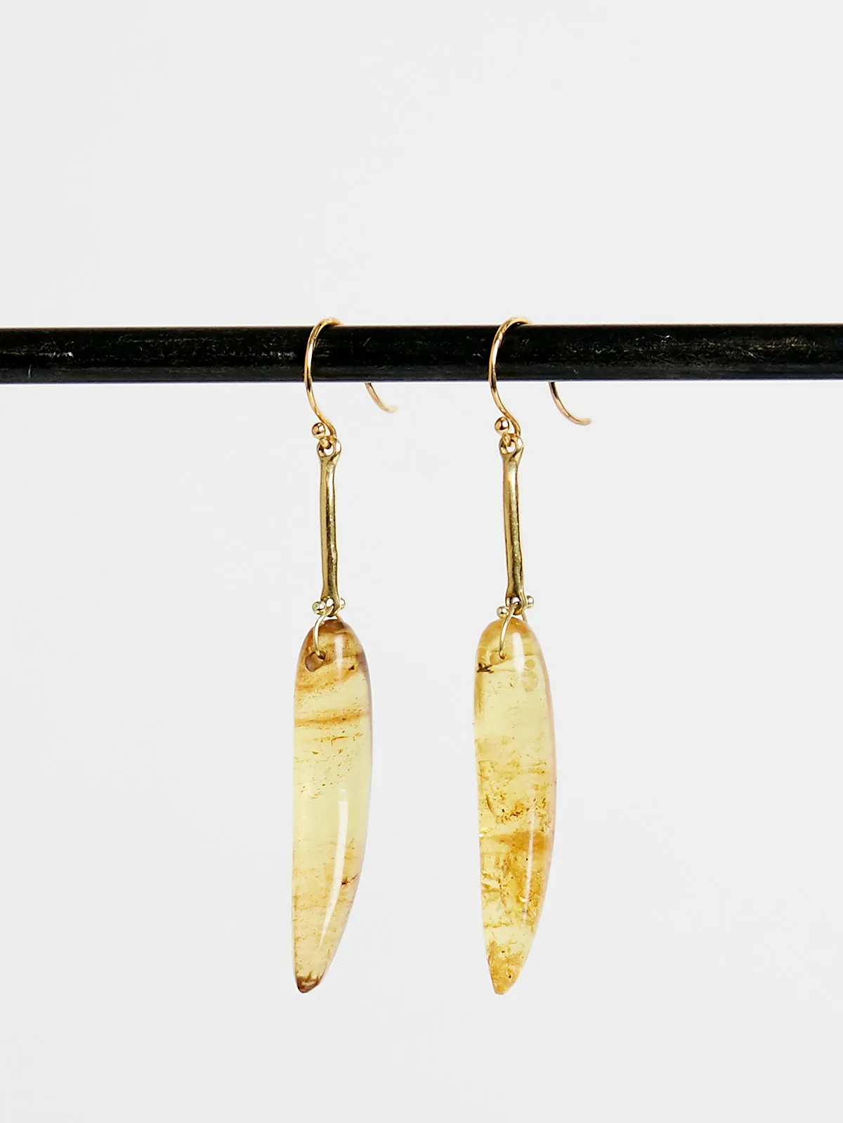 Earrings in 18k Yellow Gold with Hand Cut Amber Horn