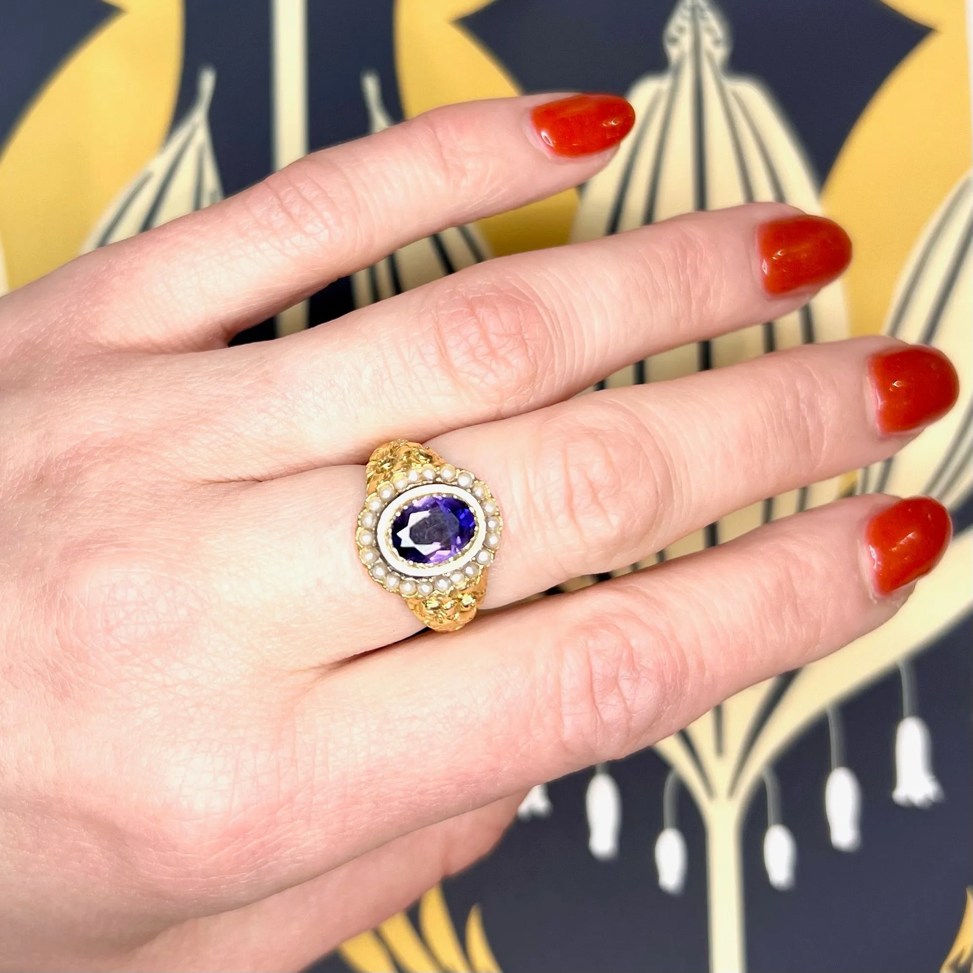 Georgian Golden Flowers, Amethyst & Pearl Ring