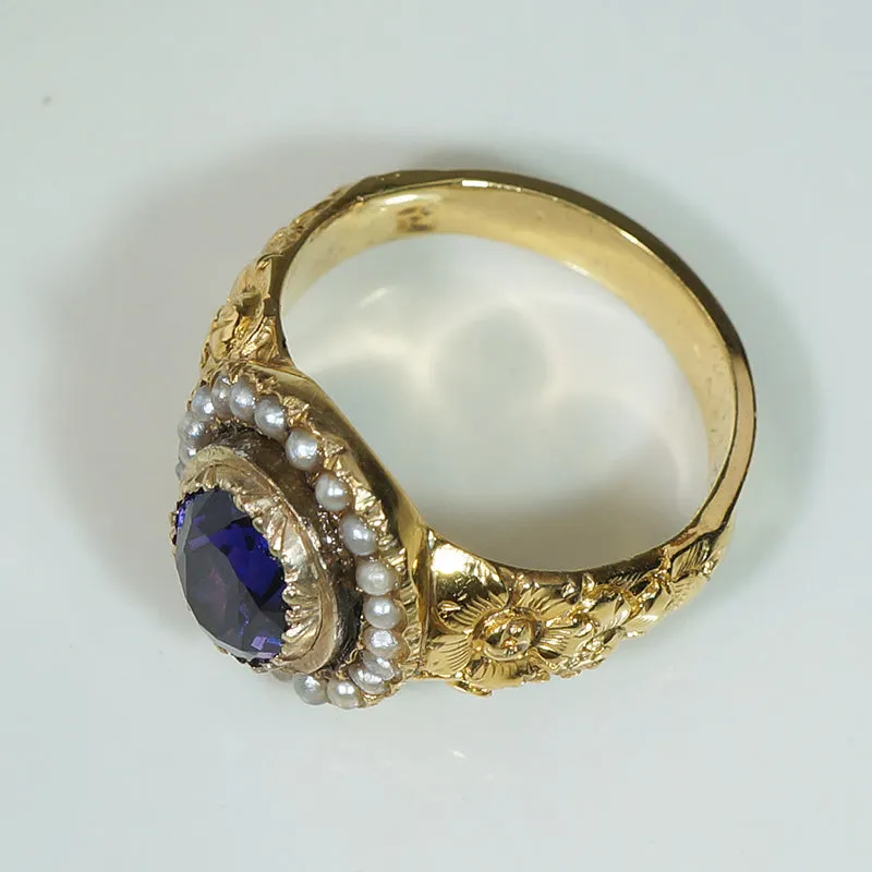 Georgian Golden Flowers, Amethyst & Pearl Ring