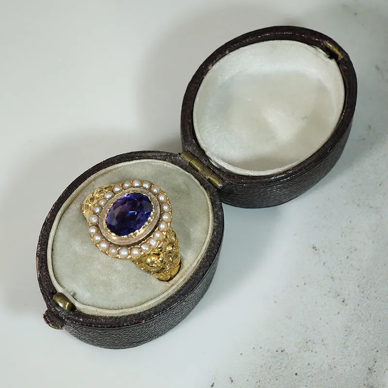 Georgian Golden Flowers, Amethyst & Pearl Ring