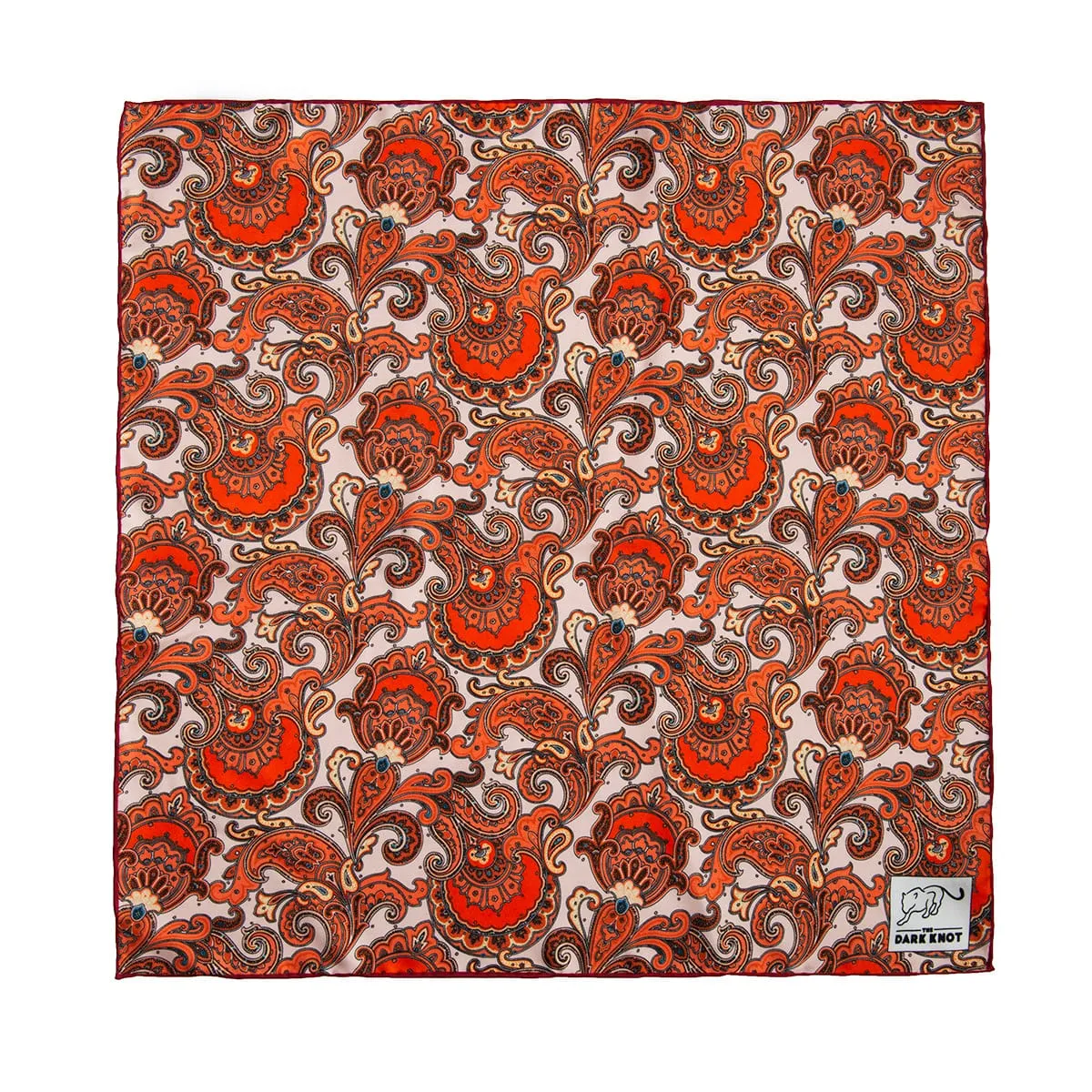 Gloucester Paisley Silk Pocket Square, Orange / Cream