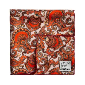 Gloucester Paisley Silk Pocket Square, Orange / Cream