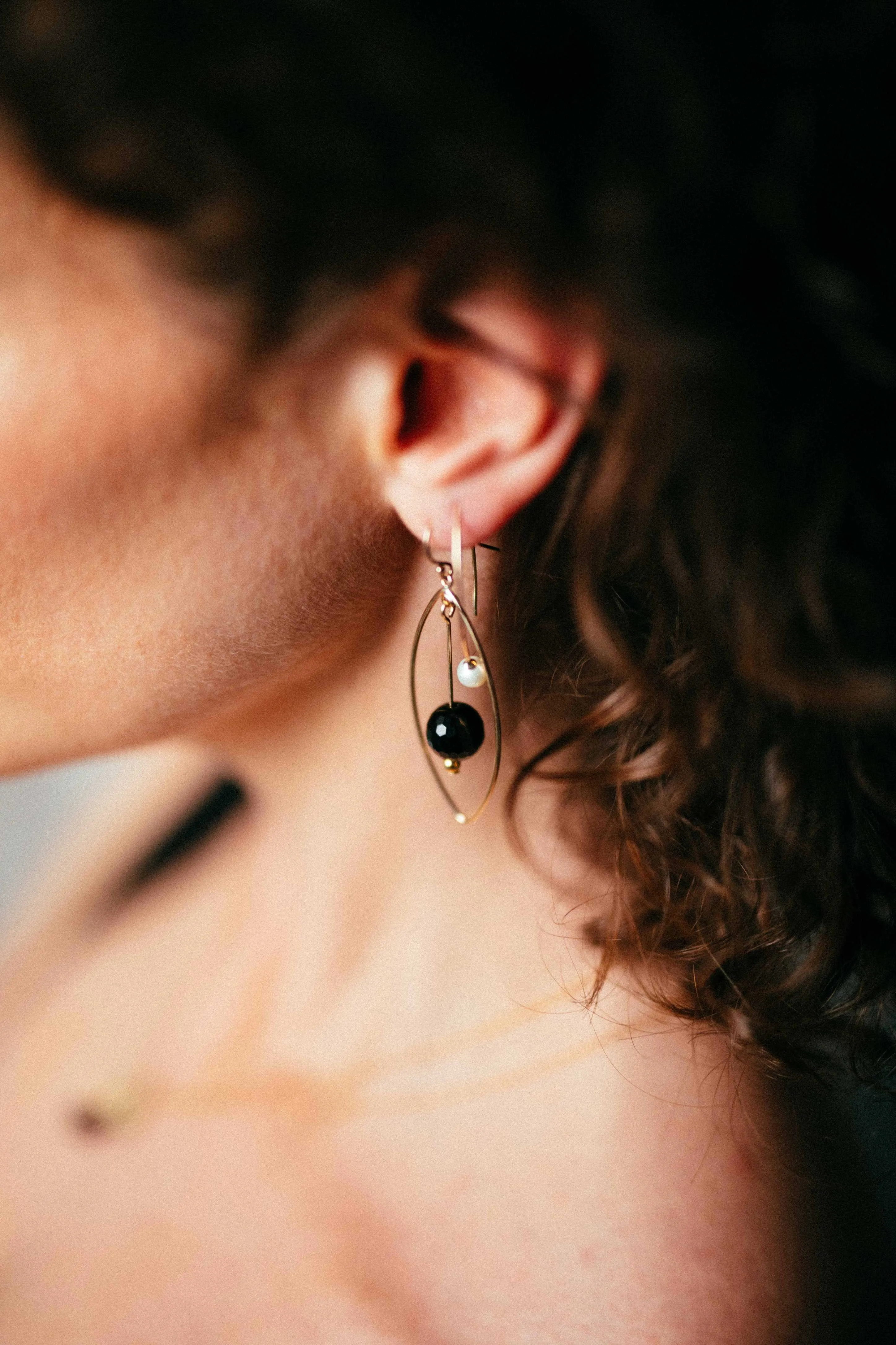 Gold Filled 10mm Black Agate Oval Chandelier Earrings