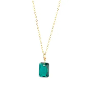 Gold Filled 11mm Emerald Green Crystal Pendant Necklace