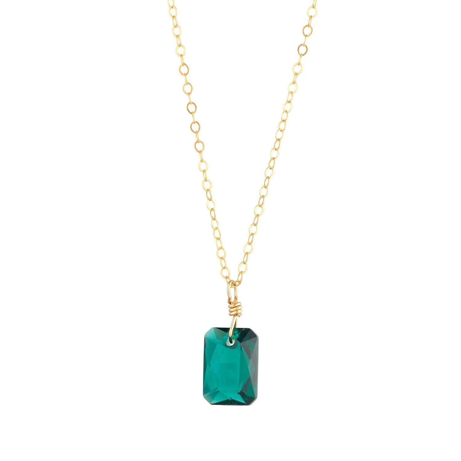 Gold Filled 11mm Emerald Green Crystal Pendant Necklace