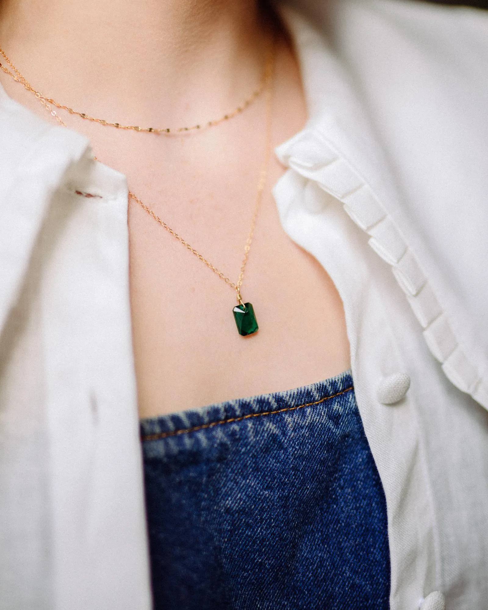 Gold Filled 11mm Emerald Green Crystal Pendant Necklace