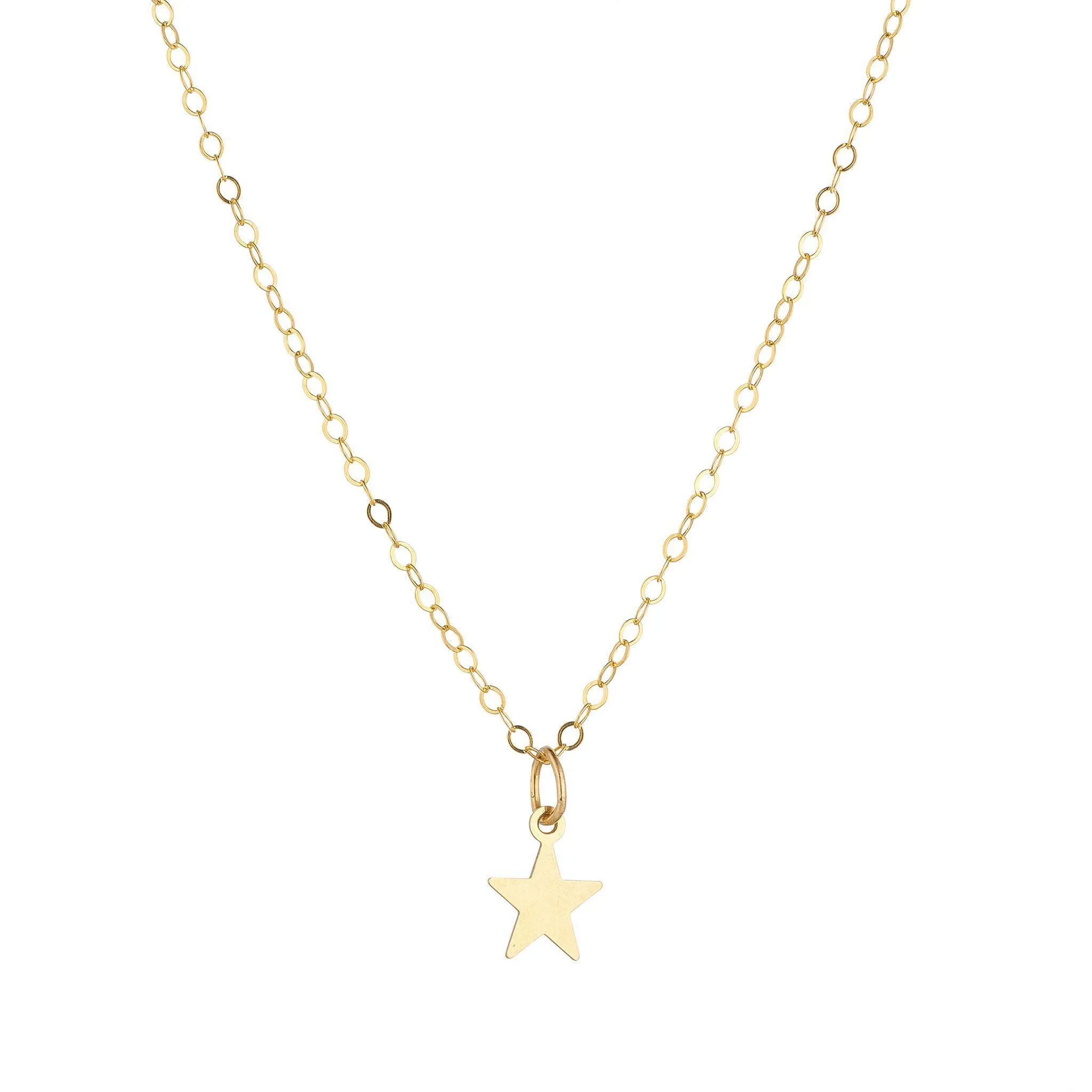 Gold Filled 8mm Solid Star Charm Pendant Necklace