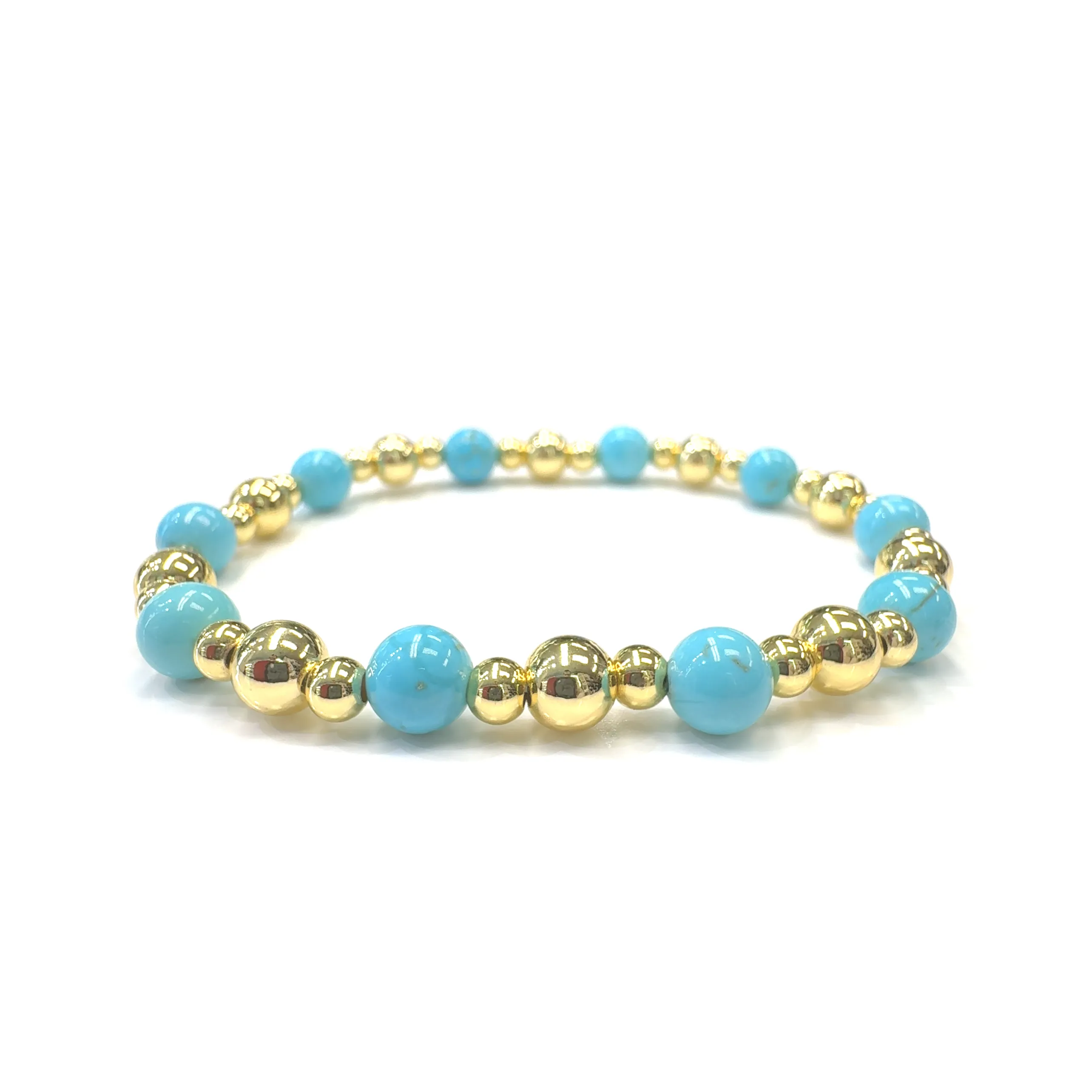 Gold Filled Ball Stretch Bracelet With Large Alternating Turquoise Balls