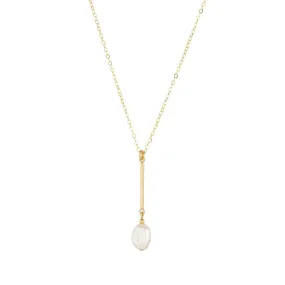 Gold Filled Bar & Baroque Pearl Pendant Necklace