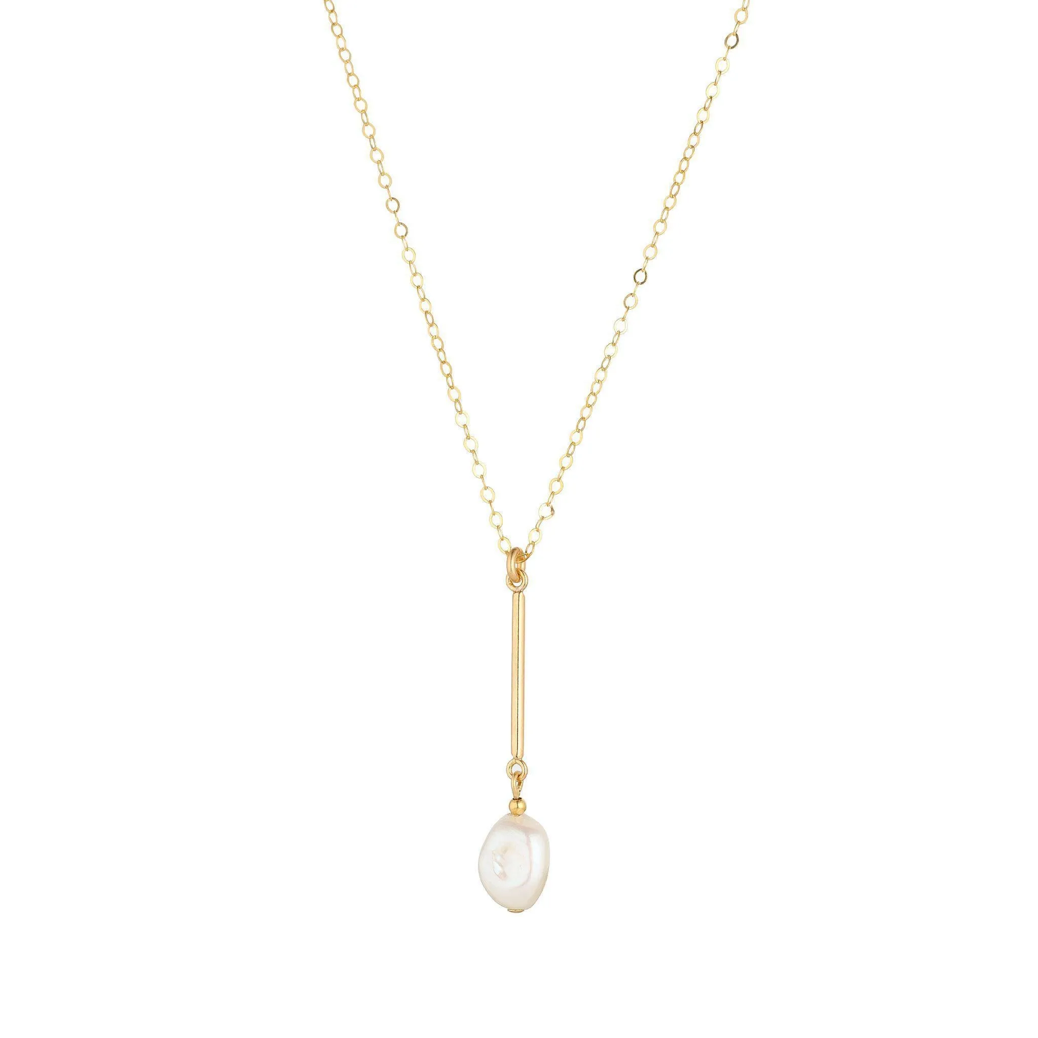 Gold Filled Bar & Baroque Pearl Pendant Necklace