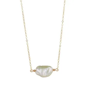 Gold Filled Baroque Pearl InLine Pendant Necklace