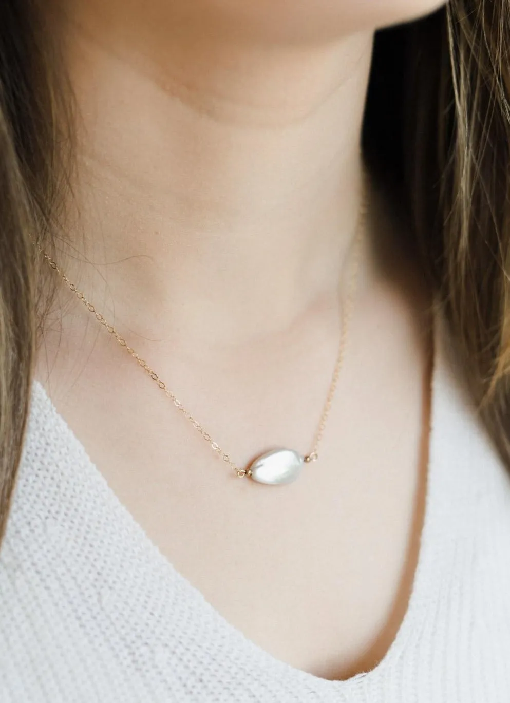 Gold Filled Baroque Pearl InLine Pendant Necklace