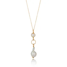 Gold Filled Baroque Pearl Long Pendant Necklace