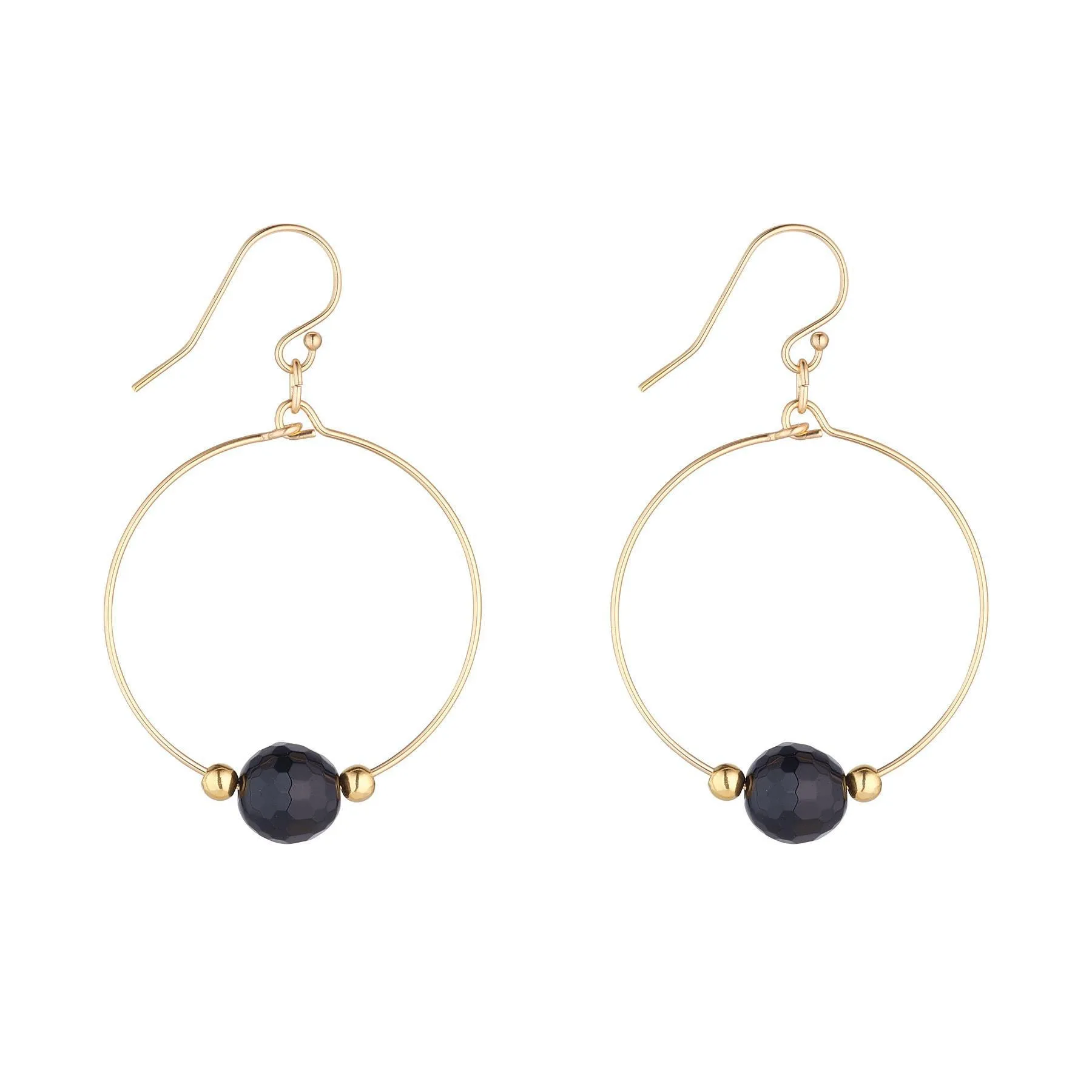 Gold Filled Black Agate Small Hoop Earrings